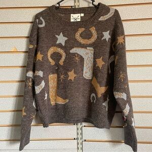 Cotton & Rye NWTS Medium Western Sweater Boots Horseshoes Stars Cowgirl